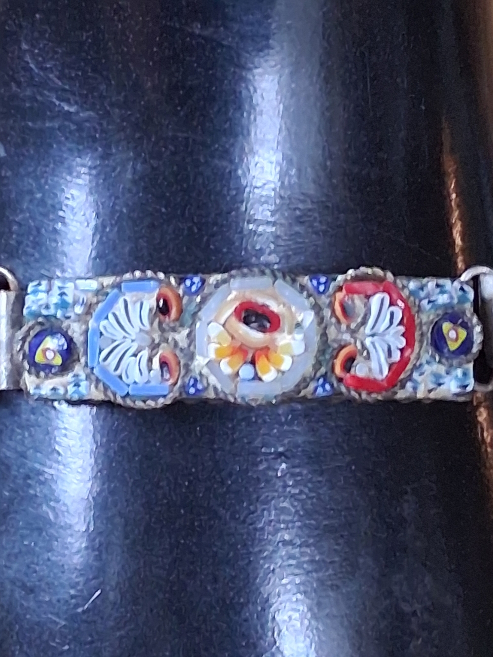 Vintage Italian Micro Mosaic Floral Panel Bracelet Brass Mid Century - Picture 4 of 8